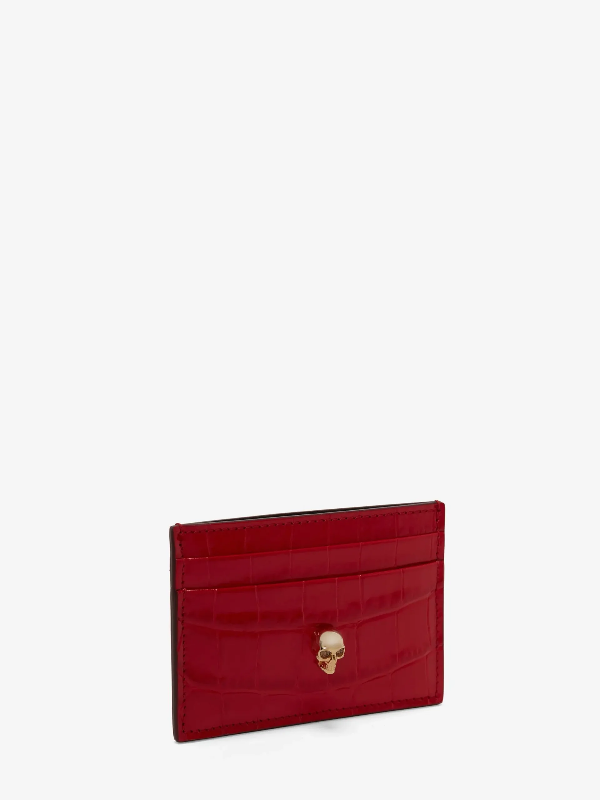 Store Alexander McQueen Women's Skull Card Holder in Oxblood