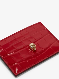 Store Alexander McQueen Women's Skull Card Holder in Oxblood