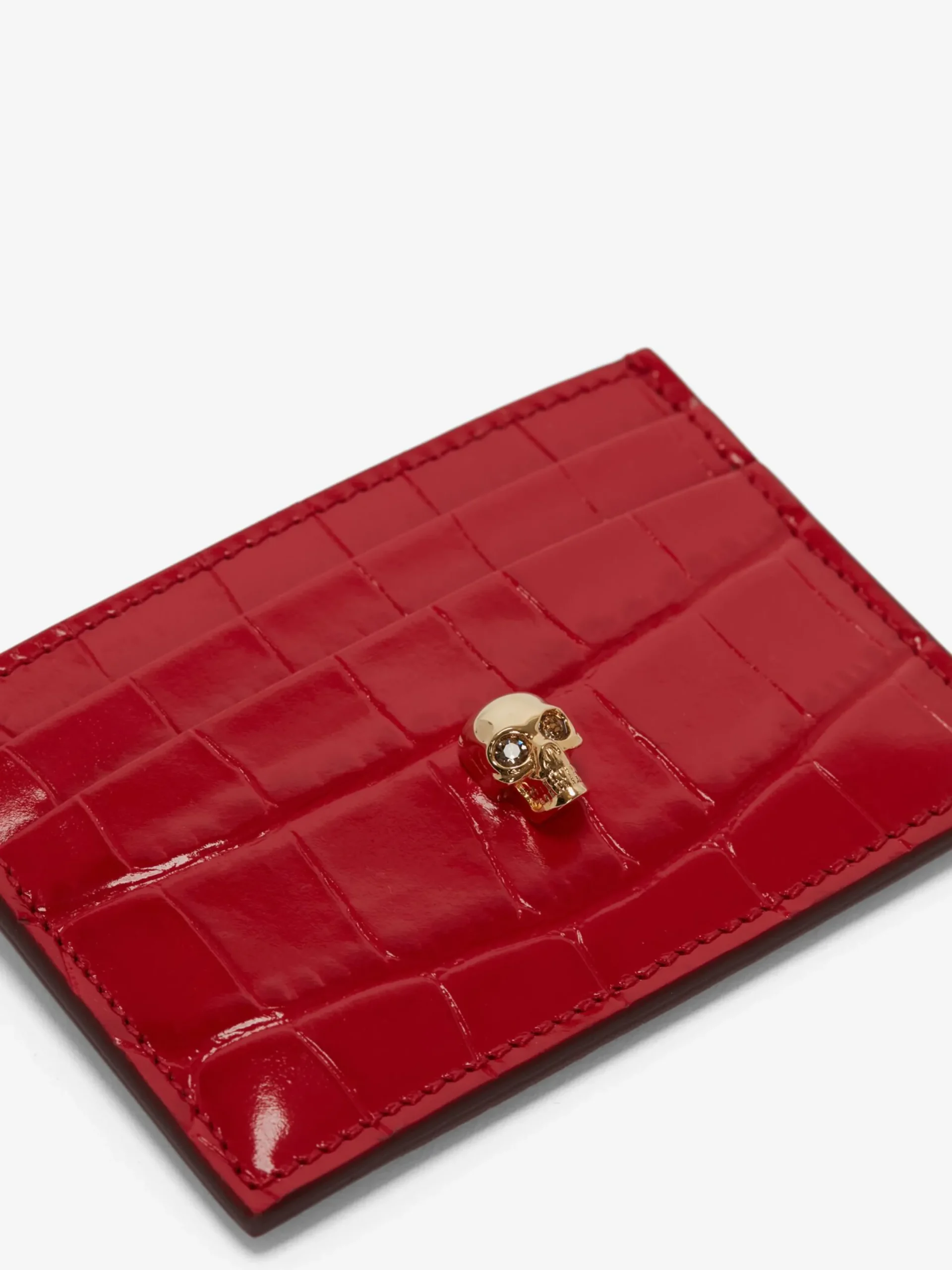 Store Alexander McQueen Women's Skull Card Holder in Oxblood