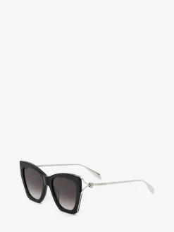 Discount Alexander McQueen Women's Skull Hinge Soft Square Sunglasses in BLACK