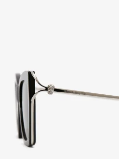 Discount Alexander McQueen Women's Skull Hinge Soft Square Sunglasses in BLACK