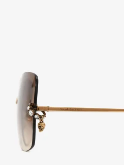Online Alexander McQueen Women's Skull Pendant Jewelled Sunglasses in Antique Gold
