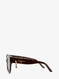 Flash Sale Alexander McQueen Women's Skull Pendant Jewelled Sunglasses in Havana - Brown