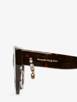 Flash Sale Alexander McQueen Women's Skull Pendant Jewelled Sunglasses in Havana - Brown
