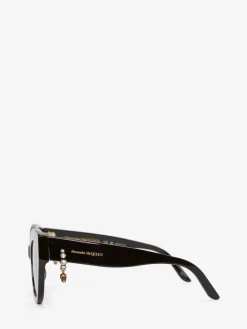 Fashion Alexander McQueen Women's Skull Pendant Jewelled Sunglasses in Black