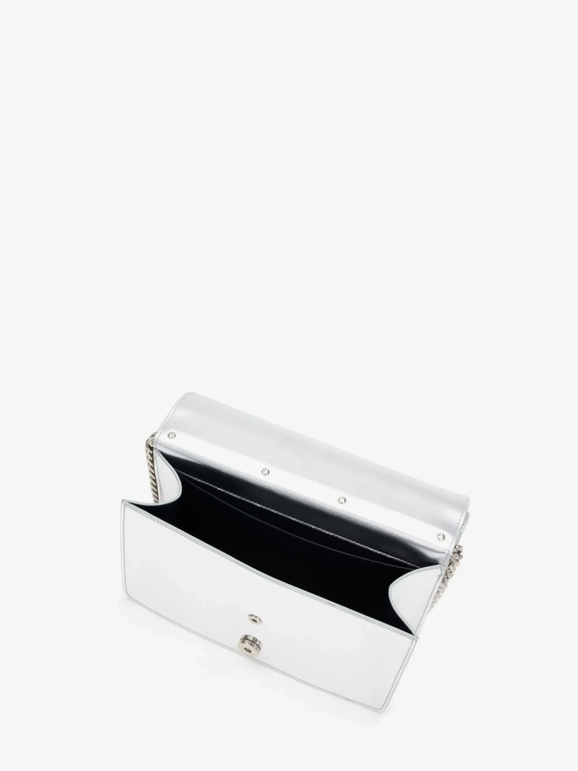 New Alexander McQueen Women's Skull Phone Case With Chain in Silver