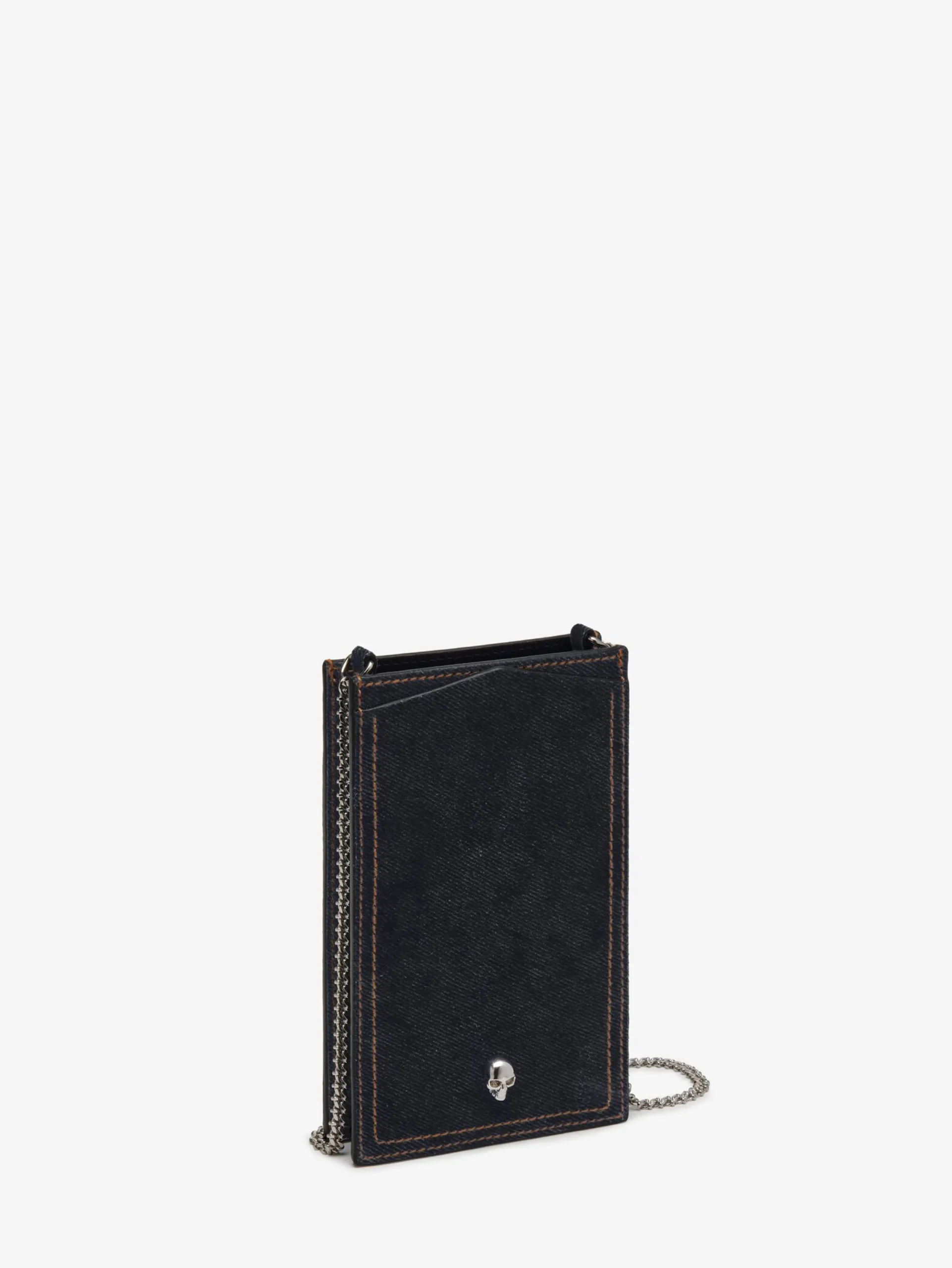 Outlet Alexander McQueen Women's Skull Phone Case With Chain in Denim