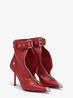 Outlet Alexander McQueen Women's Slash Biker Boot in Blood Red/Silver