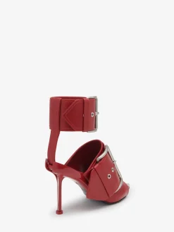 Best Alexander McQueen Women's Slash Buckle Sandal in Blood Red/Silver