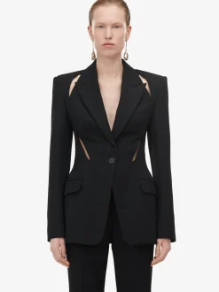 Shop Alexander McQueen Women's Slashed Single-breasted Jacket in Black
