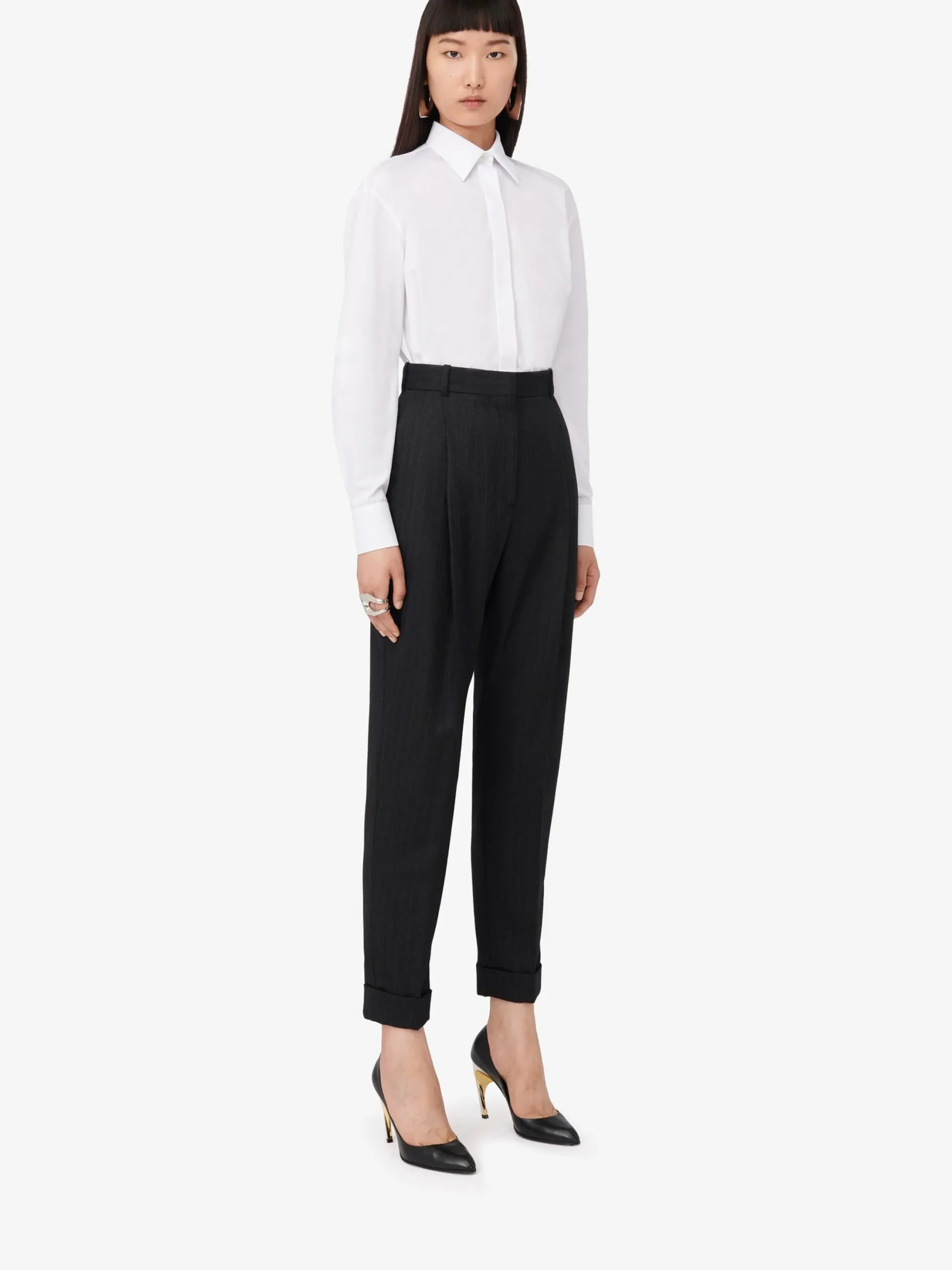 Cheap Alexander McQueen Women's Slim Peg Trousers in Dark Grey Melange