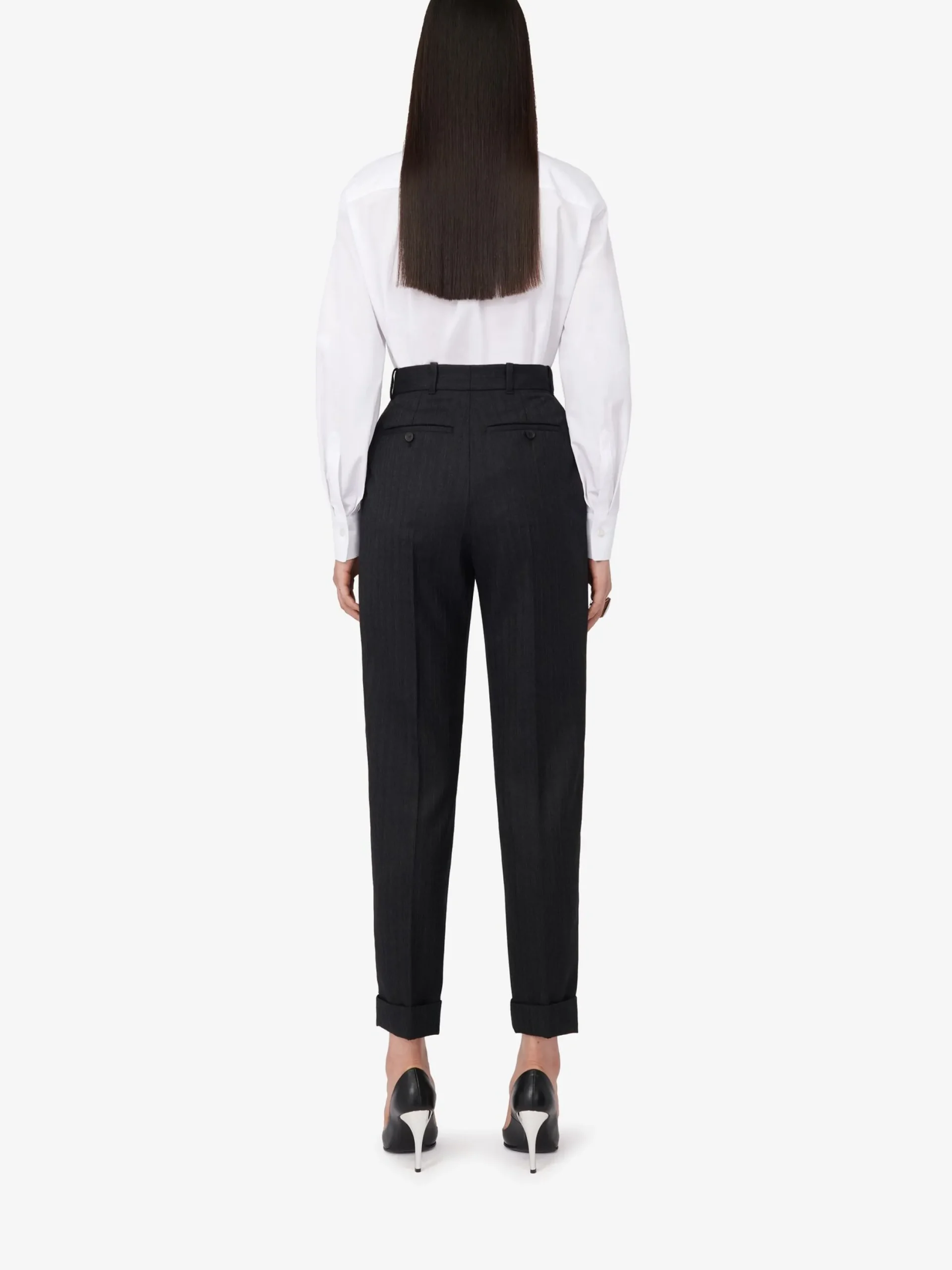 Cheap Alexander McQueen Women's Slim Peg Trousers in Dark Grey Melange