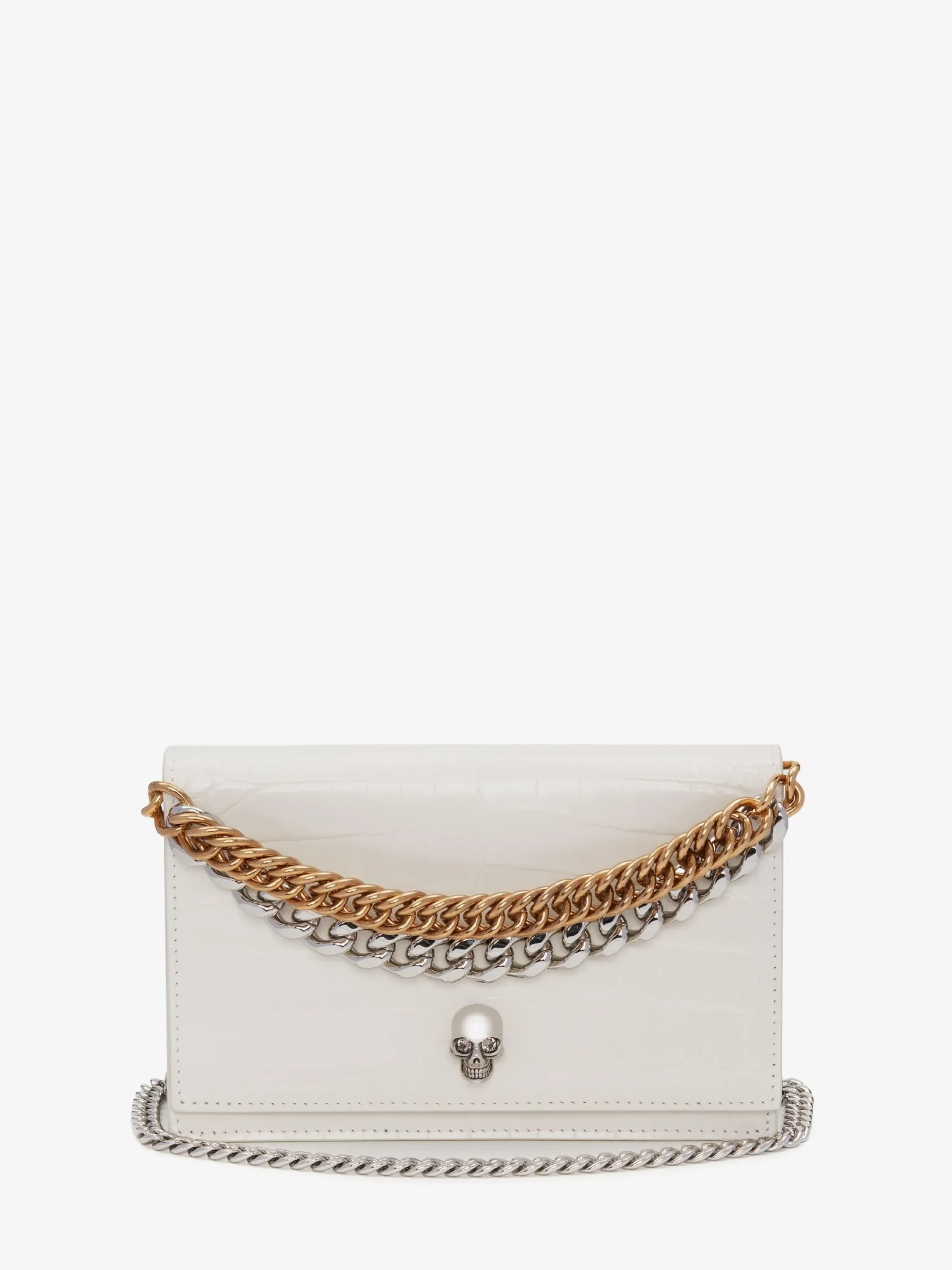Store Alexander McQueen Women's Small Skull Bag With Chain in Ivory