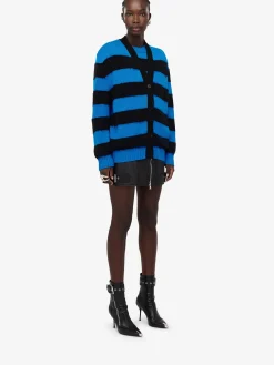 Clearance Alexander McQueen Women's Striped Cardigan in Lapis Blue/Black