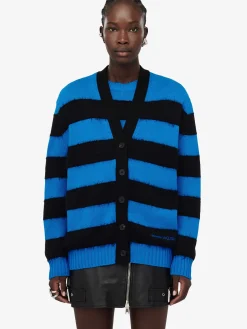 Clearance Alexander McQueen Women's Striped Cardigan in Lapis Blue/Black