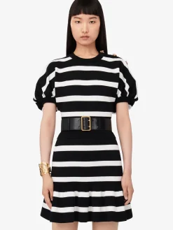 Store Alexander McQueen Women's Striped Cocoon Jumper in Black/Ivory