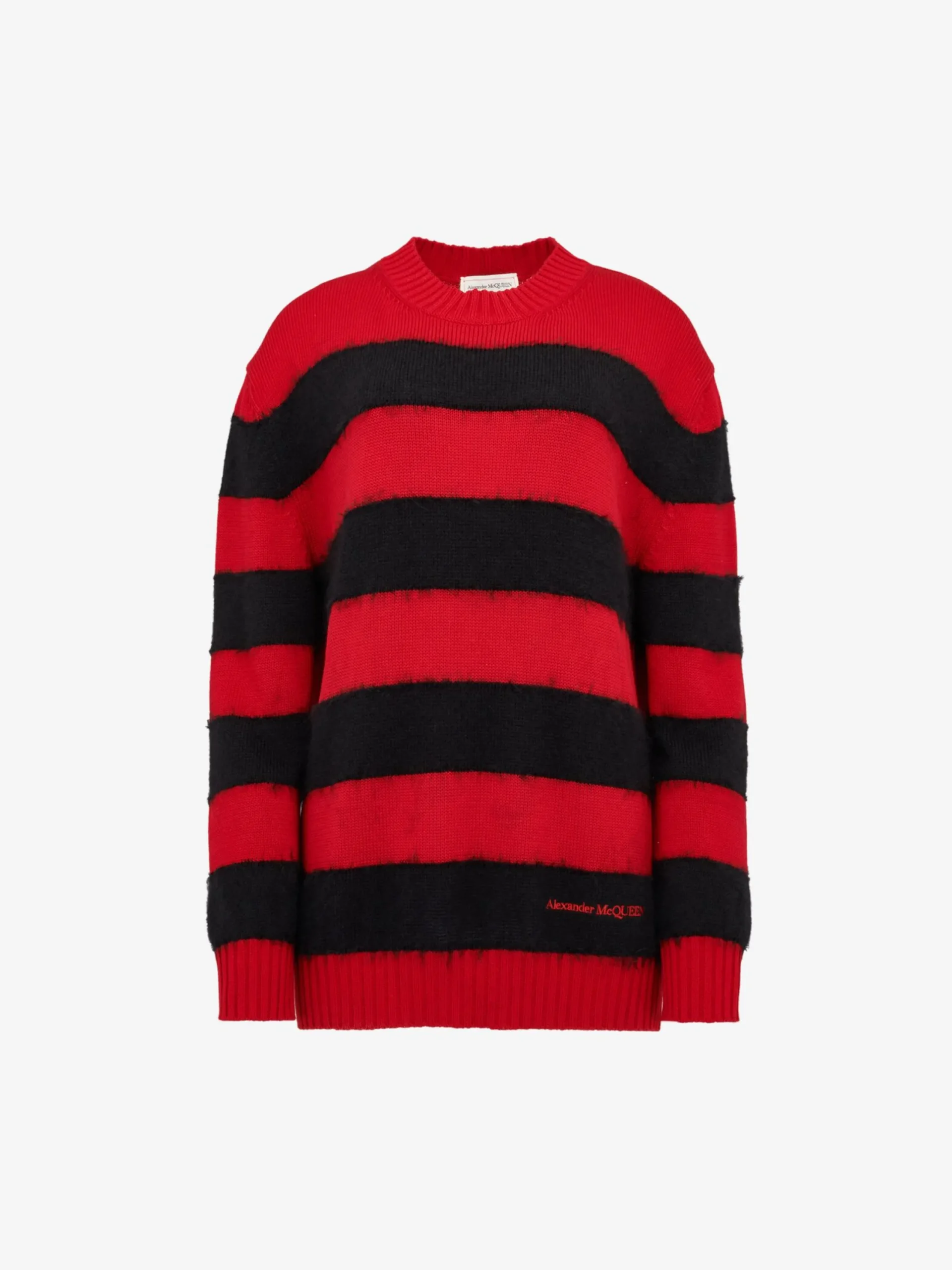 Hot Alexander McQueen Women's Striped Crew-neck Jumper in Red/Black