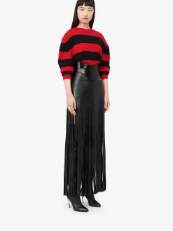 Hot Alexander McQueen Women's Striped Crew-neck Jumper in Red/Black