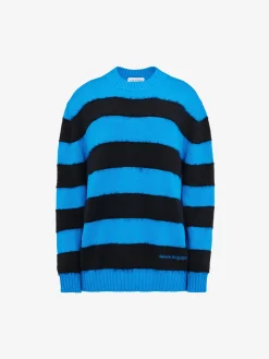 Store Alexander McQueen Women's Striped Crew-neck Jumper in Lapis Blue/Black