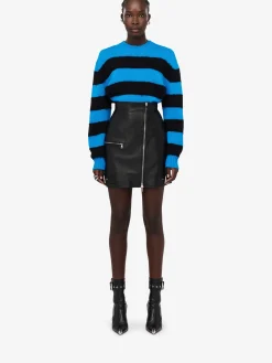 Store Alexander McQueen Women's Striped Crew-neck Jumper in Lapis Blue/Black