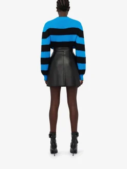 Store Alexander McQueen Women's Striped Crew-neck Jumper in Lapis Blue/Black
