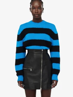 Store Alexander McQueen Women's Striped Crew-neck Jumper in Lapis Blue/Black