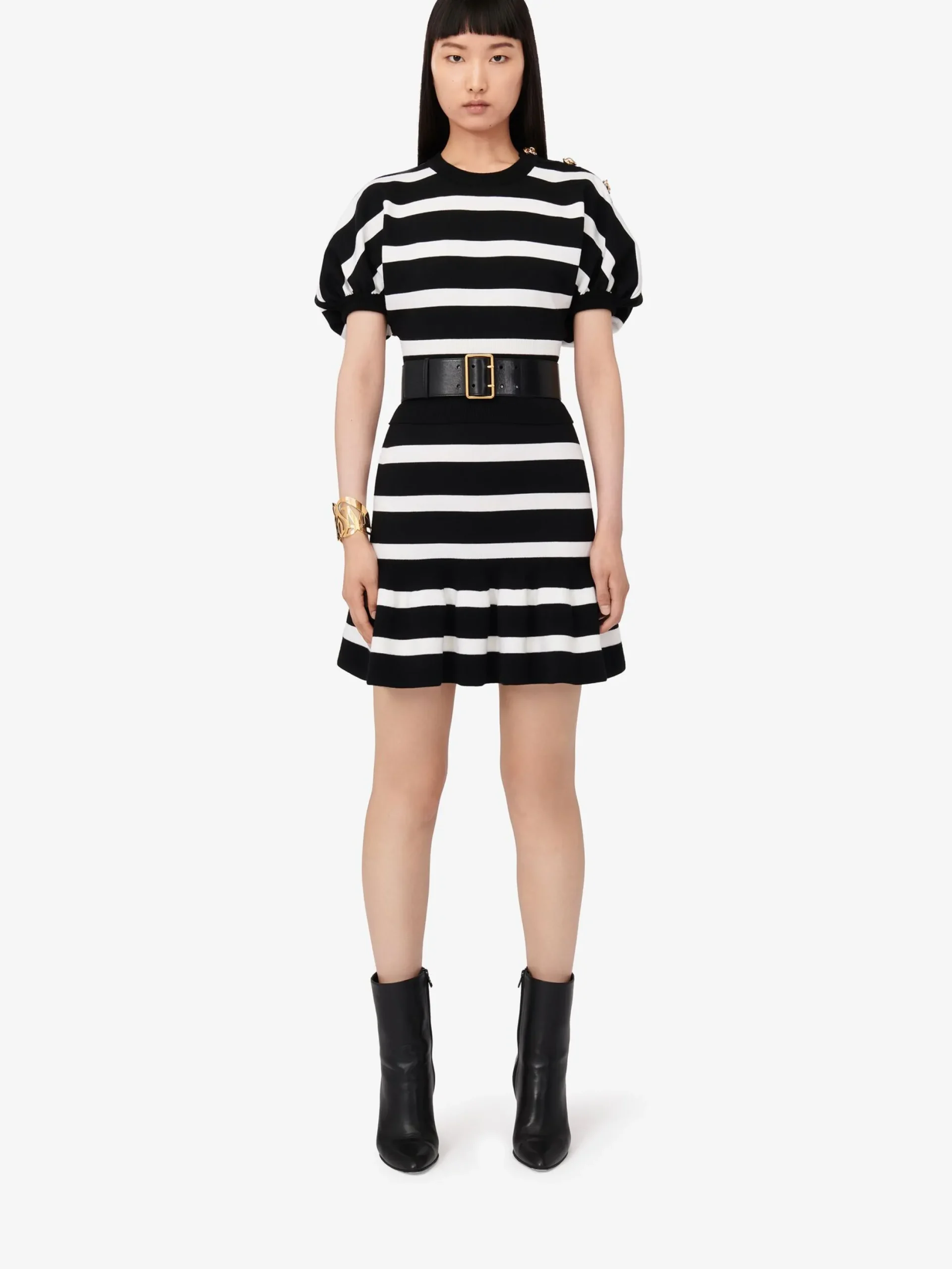 Fashion Alexander McQueen Women's Striped Ruffle Mini Skirt in Black/Ivory