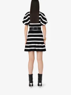 Fashion Alexander McQueen Women's Striped Ruffle Mini Skirt in Black/Ivory