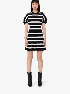 Fashion Alexander McQueen Women's Striped Ruffle Mini Skirt in Black/Ivory