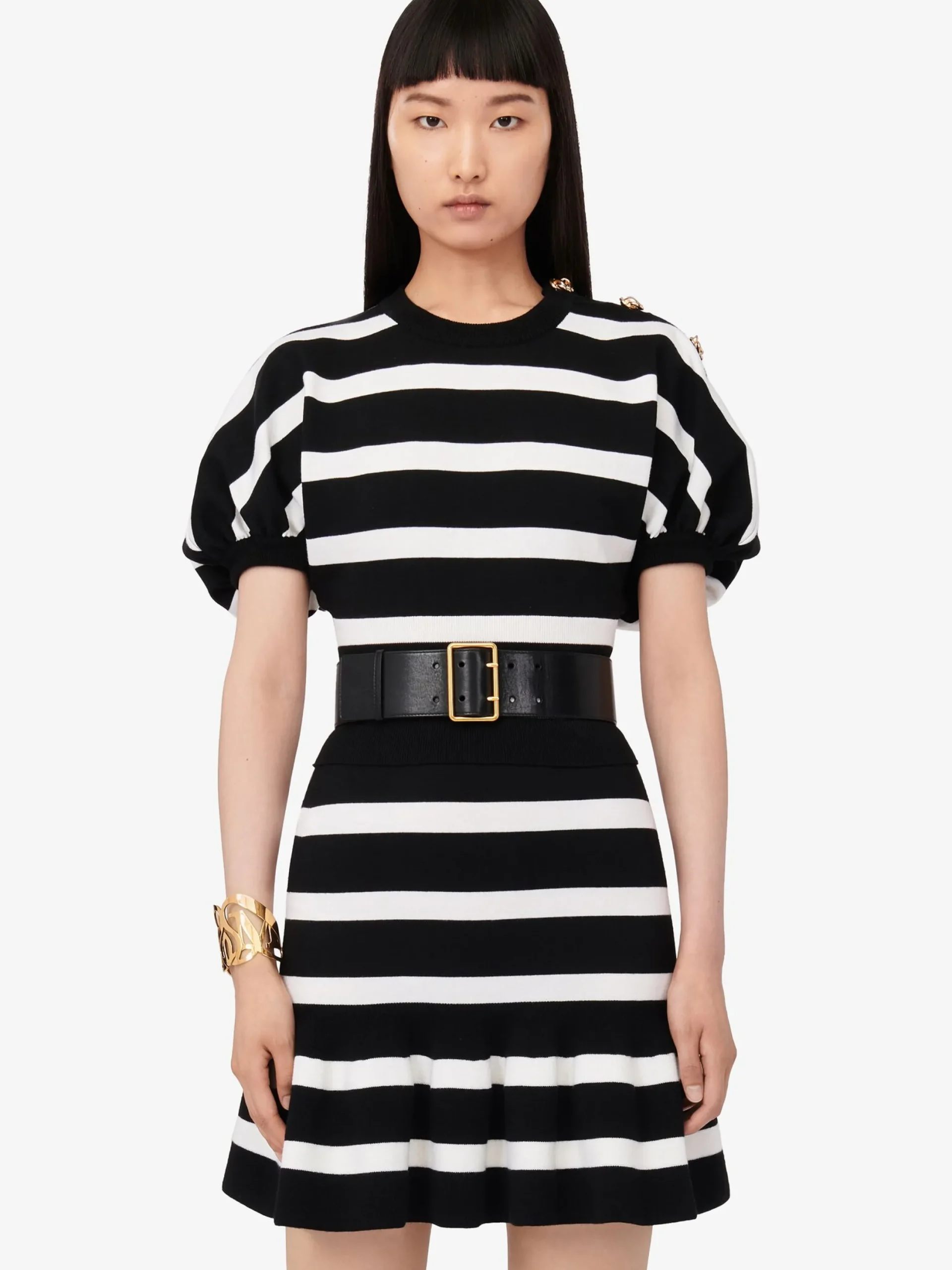 Fashion Alexander McQueen Women's Striped Ruffle Mini Skirt in Black/Ivory