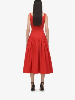 Fashion Alexander McQueen Women's Sweetheart Neckline Midi Dress in Lust Red