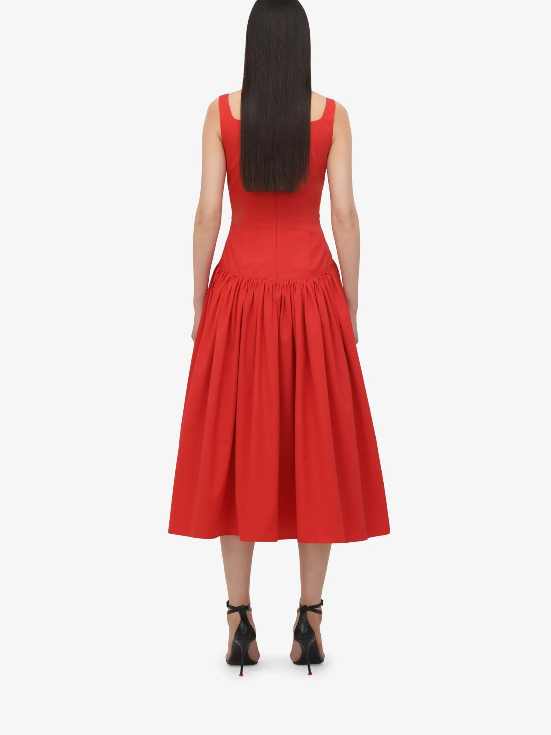 Fashion Alexander McQueen Women's Sweetheart Neckline Midi Dress in Lust Red