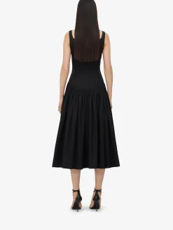 New Alexander McQueen Women's Sweetheart Neckline Midi Dress in Black