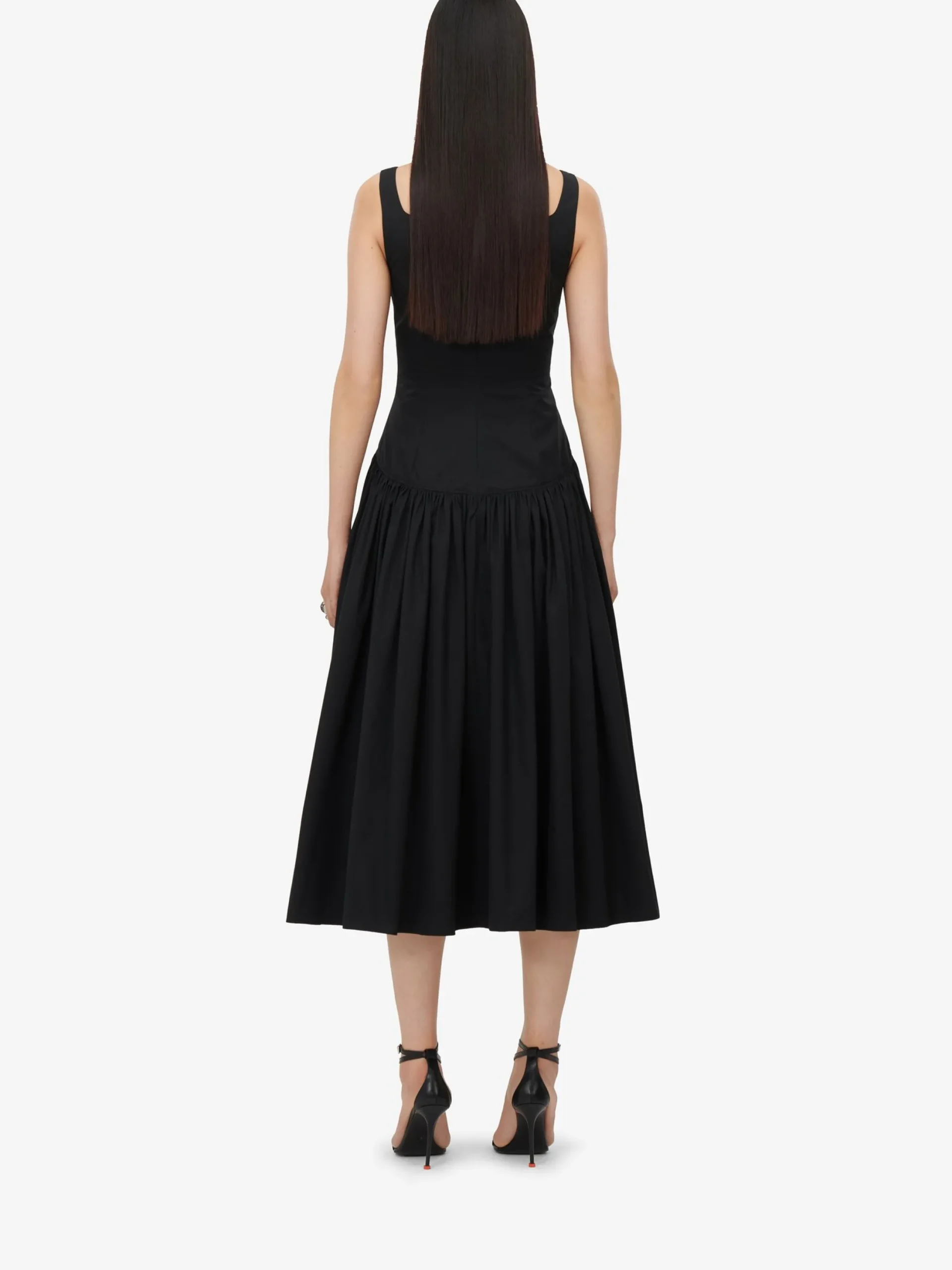 New Alexander McQueen Women's Sweetheart Neckline Midi Dress in Black