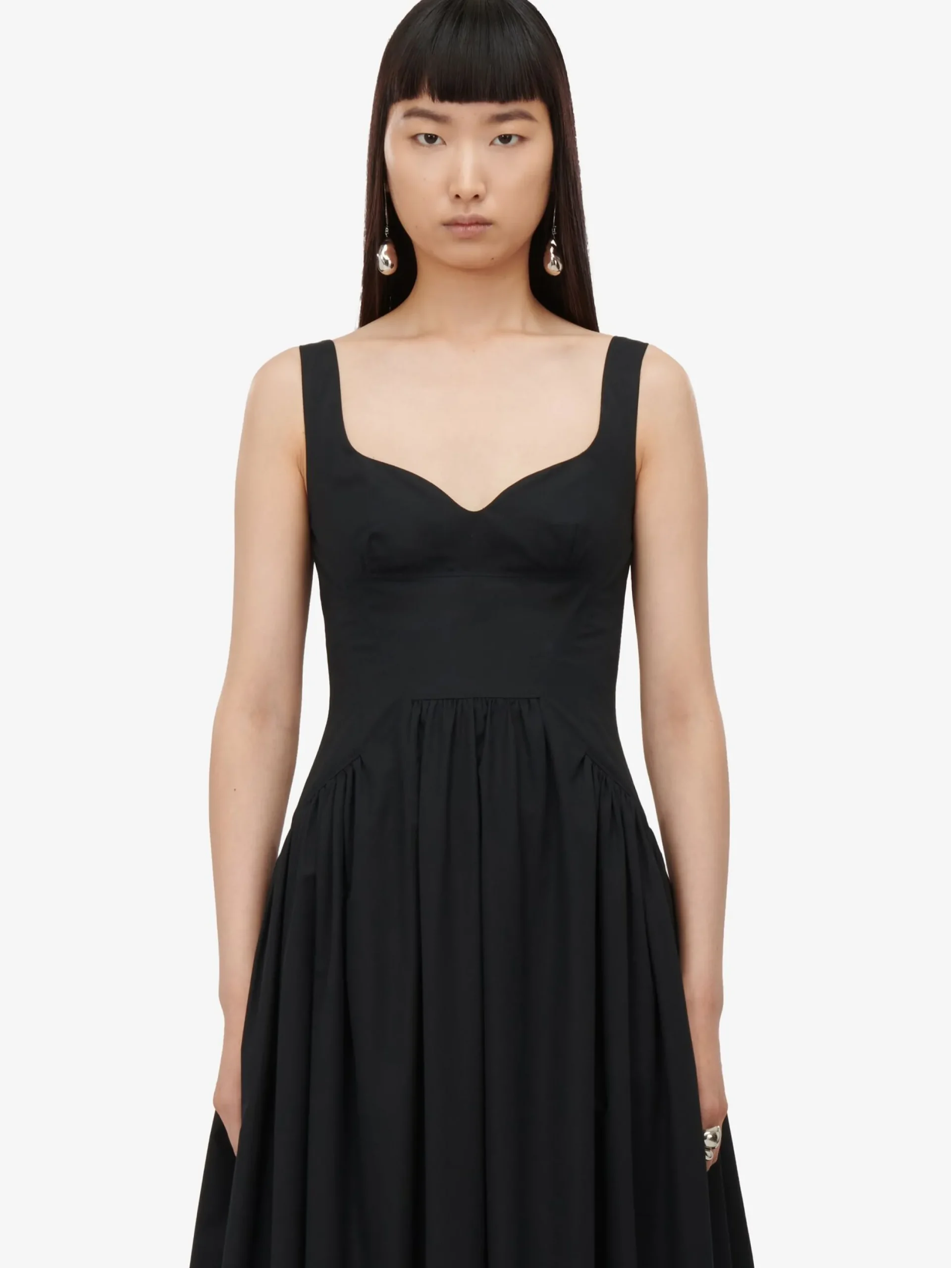 New Alexander McQueen Women's Sweetheart Neckline Midi Dress in Black