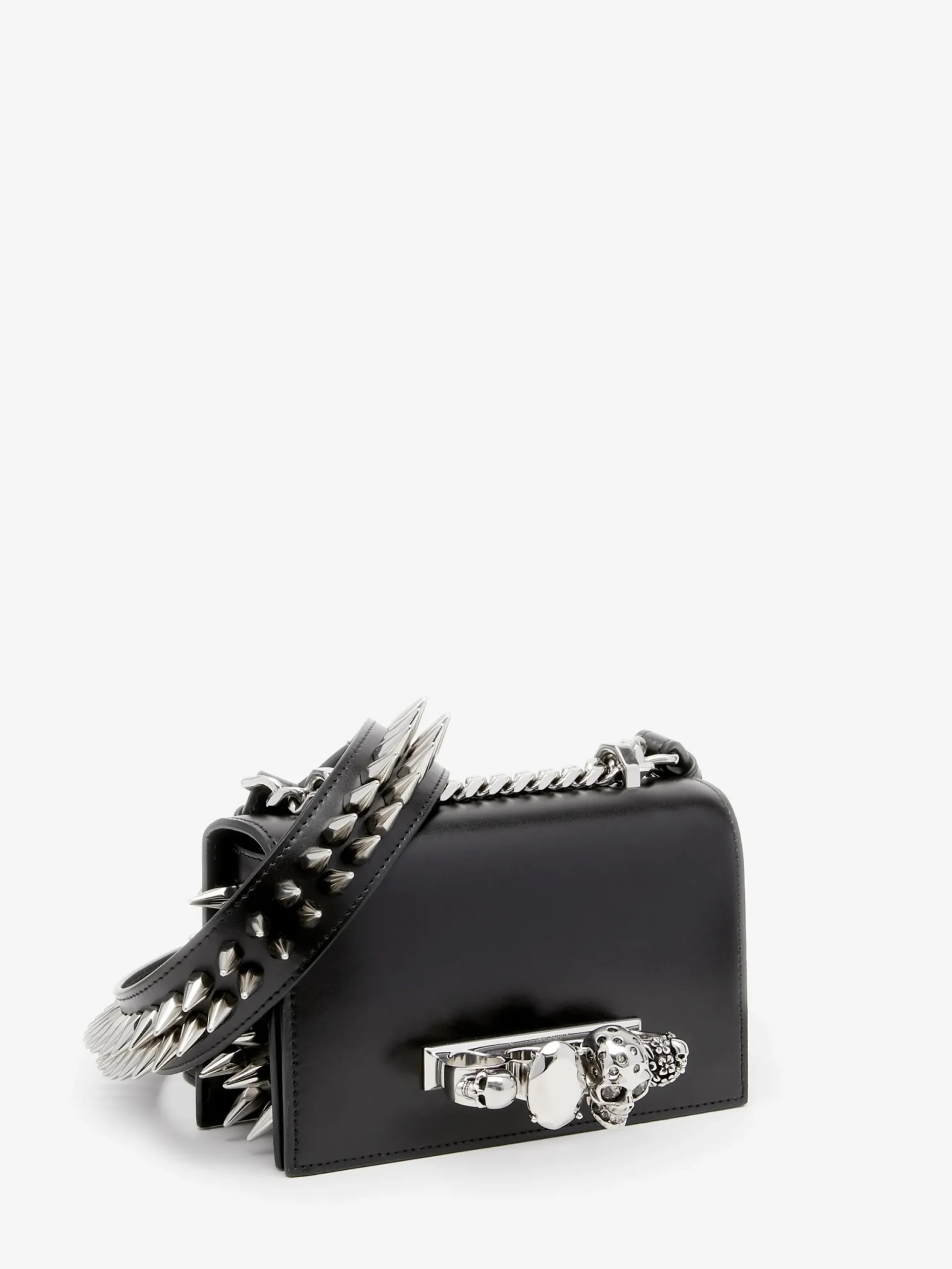 Shop Alexander McQueen Women's The Biker Studded Mini Jewelled Satchel in Black
