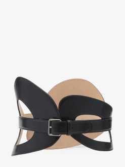 Sale Alexander McQueen Women's The Curved Belt in Black