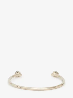 Online Alexander McQueen Women's Thin Jeweled Twin Skull Bracelet in Light Gold