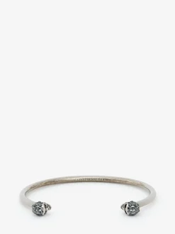 Store Alexander McQueen Women's Thin Twin Skull Bracelet in SILVER