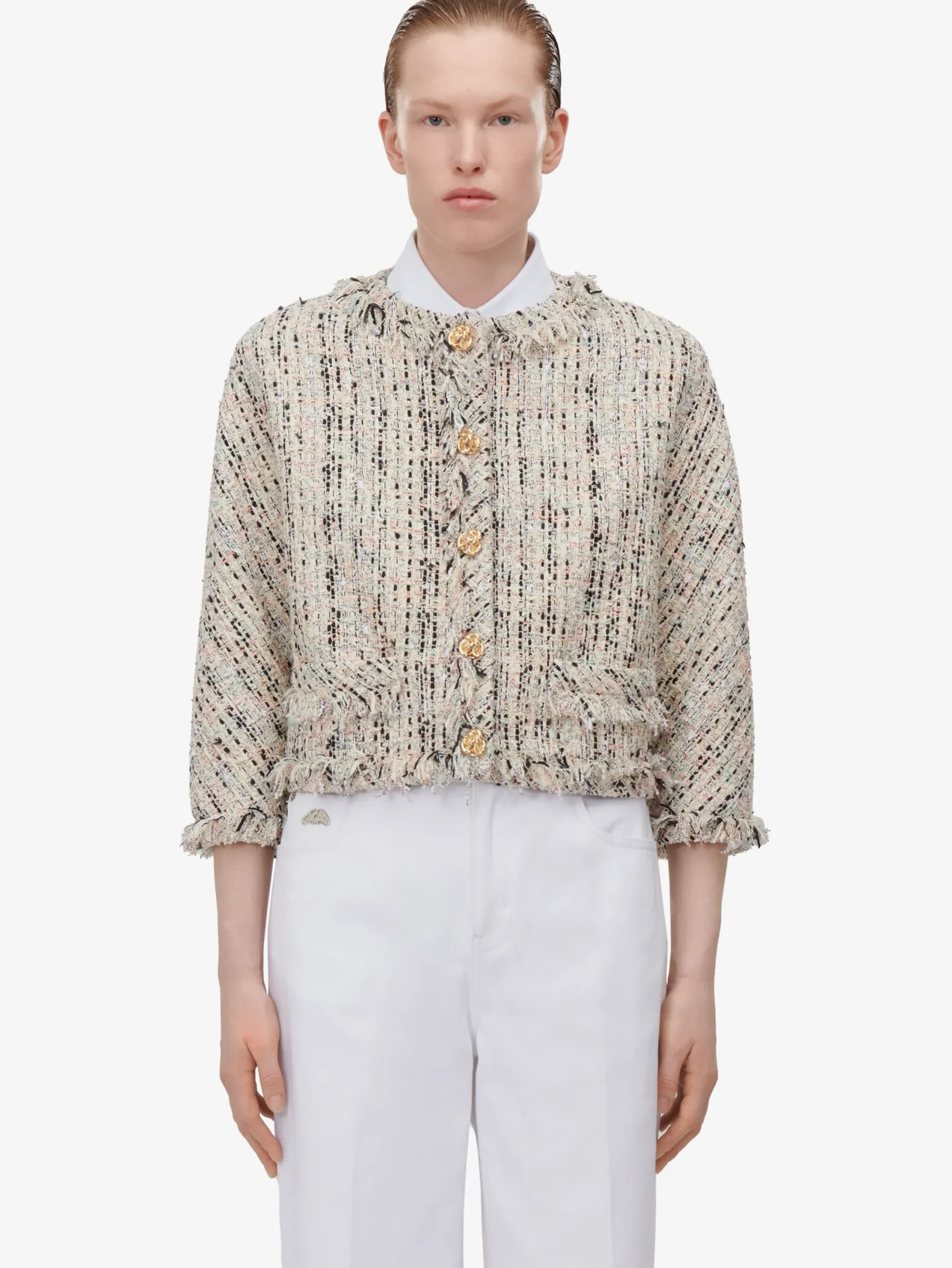 Store Alexander McQueen Women's Tweed Boxy Jacket in Multicolor