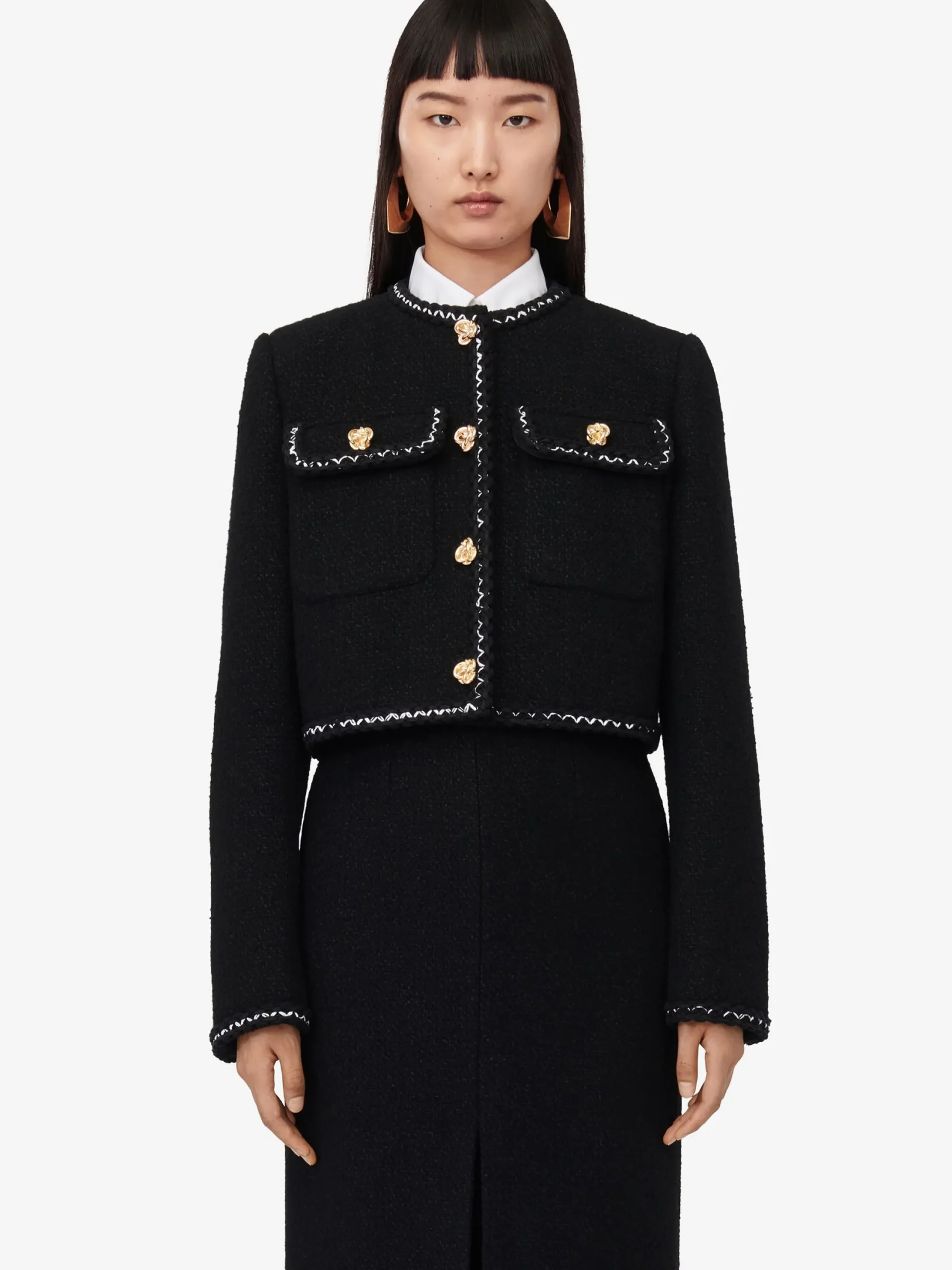 Store Alexander McQueen Women's Tweed Boxy Jacket in Black