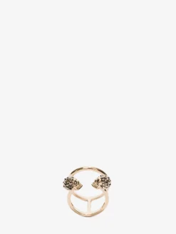 Store Alexander McQueen Women's Twin Skull Double Ring in Light Gold