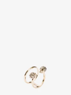 Store Alexander McQueen Women's Twin Skull Double Ring in Light Gold