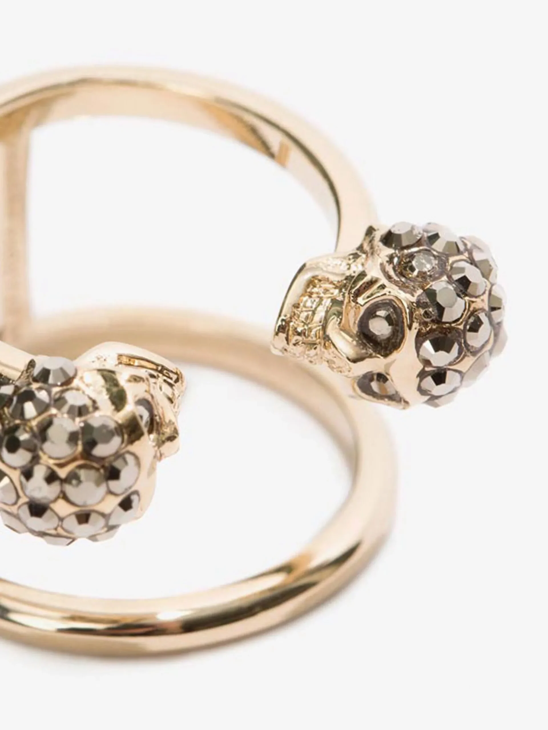 Store Alexander McQueen Women's Twin Skull Double Ring in Light Gold