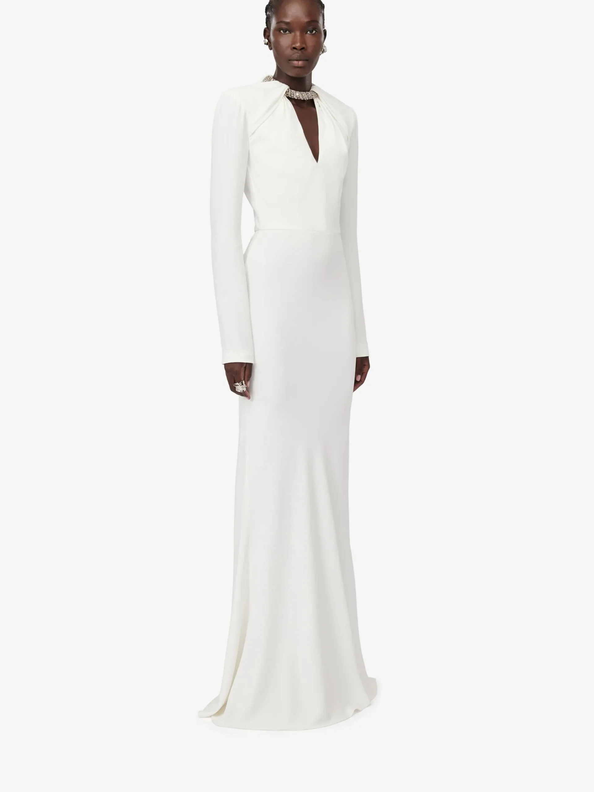 Cheap Alexander McQueen Women's Twisted Crystal Evening Dress in Light Ivory