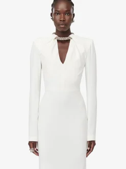 Cheap Alexander McQueen Women's Twisted Crystal Evening Dress in Light Ivory