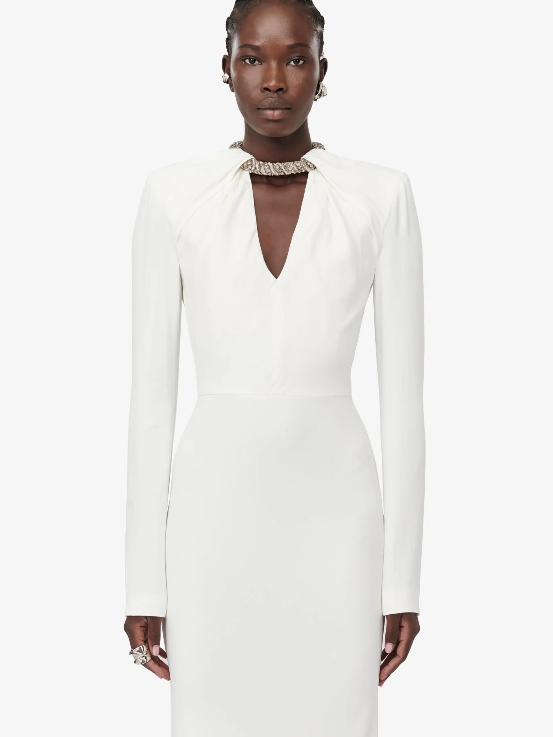 Cheap Alexander McQueen Women's Twisted Crystal Evening Dress in Light Ivory