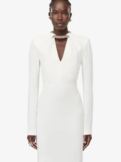 Cheap Alexander McQueen Women's Twisted Crystal Evening Dress in Light Ivory