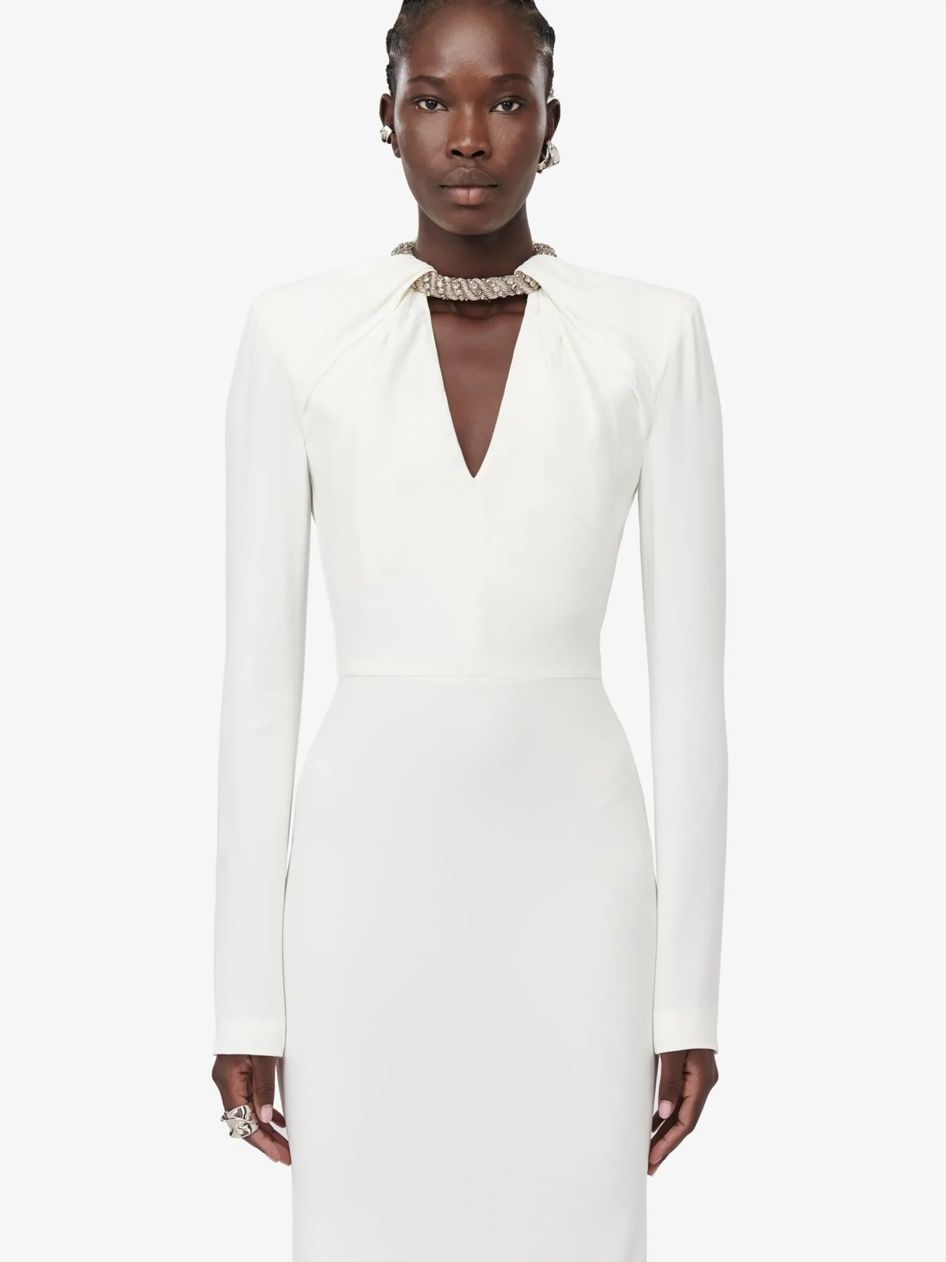 Cheap Alexander McQueen Women's Twisted Crystal Evening Dress in Light Ivory