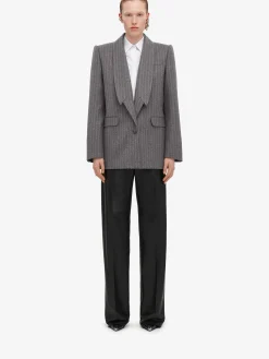 Clearance Alexander McQueen Women's Upside-down Lapel Jacket in Grey/ivory